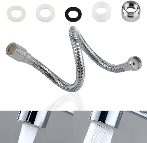 DBALL 50 CM Wasserhahnverlängerung 360° Schwenkbare Wasserhahn Verlängerung 2-Stufig Verstellbarer Wasserhahnaufsatz Schwenkbar Geeignet für Bad- Und Küchenarmaturverlängerung