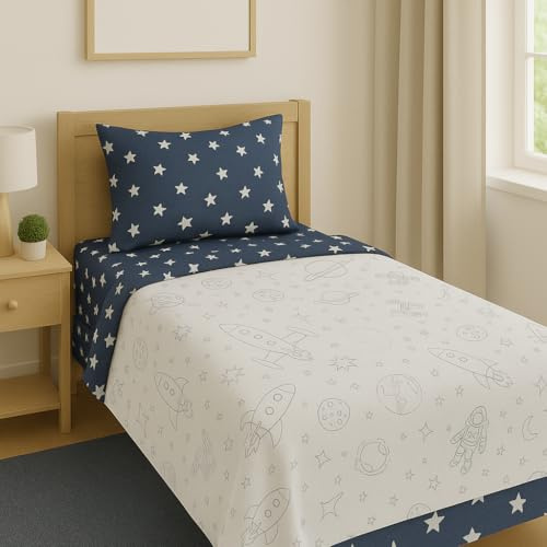 THE ONE HOME Juego de Sábanas Franela Algodón 3 Piezas | para Cama 90 | Suaves, Cálidas y Transpirables | Invierno | Incluye Sábana Encimera, Bajera Ajustable y Funda de Almohada (Azul Marino)