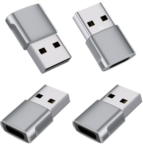 Amicably Adattatori da USB C a USB(4 Pezzi), Adattatore da Connettore USB tipo A a presa Tipo C Compatibile con iPhone 17 16 Pro Max, iPad, Galaxy Serie S24/S23, Laptop, Carplay, MacBook ecc(Grigio)