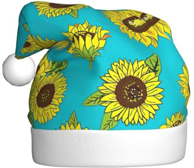 Migpkd Weihnachtsmütze mit Sonnenblumen-Muster, Weihnachtsmütze für Erwachsene für Damen und Herren, Weihnachten, Neujahr, festliches Partyzubehör