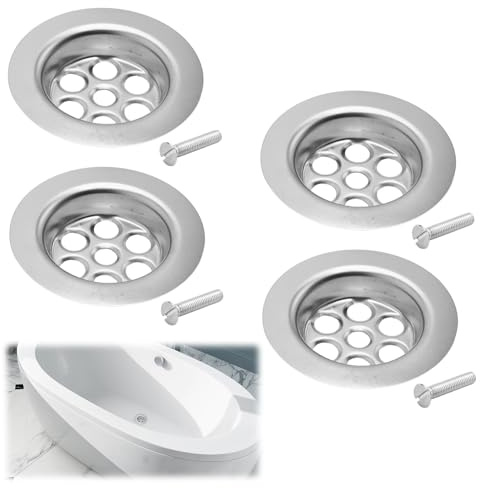 Copertura per troppopieno per vasca da bagno, 4 pezzi in acciaio inox, tappo di ricambio per vasca da bagno, progettato per evitare che i detriti blocchino gli scarichi in bagni e cucine (70 mm)