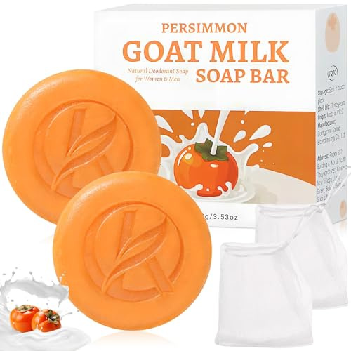 2 Pcs Jabón de Caqui, Jabón de Kaki, Jabón Natural de Caqui, para la Limpieza y el Cuidado de la Piel del Rostro y el Cuerpo,Elimina los Olores de la Transpiración,Incluye red Espumante