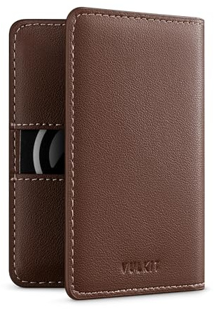 VULKIT Schlankes Leder-Kartenetui mit RFID-Schutz, Kleine Geldbörse Kartenhalter für Herren & Frauen, Braun