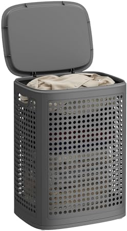 SONGMICS Laundry Basket with Lid,Plastic Washing Basket, 19.8 Gallons 75 L