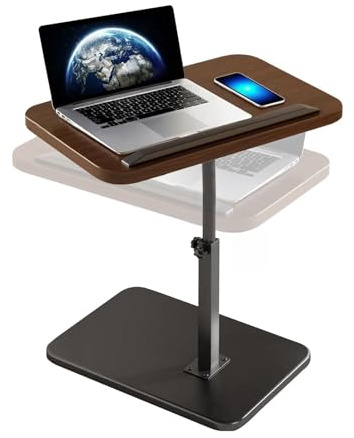 Bcuuozeeing Beistelltisch C Form Höhenverstellbar von 45-80 cm, 360° Drehbarer Beistelltisch, Kleiner Sofatisch Laptop Kaffeetisch C Form Wohnzimmer Nachttisch Gestell aus Metall (Braun)