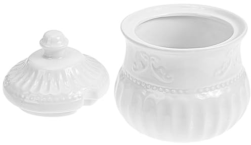 BESPORTBLE Pot à Sucre Facile à Nettoyer en Céramique Motif en Relief Blanc Résistance Haute Température pour Maison ou Boutique de Desserts