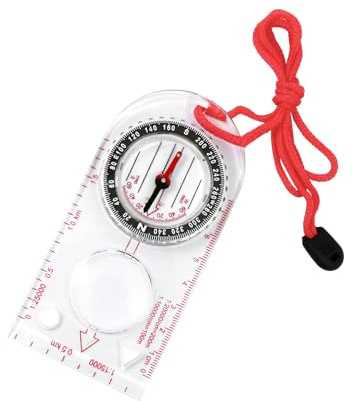 Brújula de Supervivencia y Senderismo con Aguja Luminosa y Lupa – Brújula de Orientación Precisa para Navegación, Trekking, Camping y Mapas, con Cuerda de Nylon y Base Estable