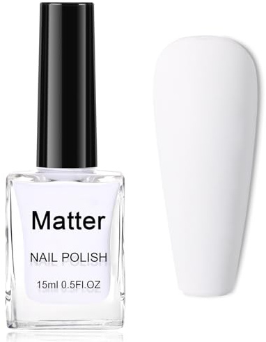 Weißer Matt Nagellack - Schnelltrocknender Hochpigmentierter Nail Polish, Ungiftiger Matte Weiß Nagelack Ohne UV Lampe, Für Frauen DIY Maniküre Nageldesign Zu Hause (White, 15ml)
