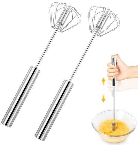 Lot de 2 fouets manuels — Batteur à main, fouet en acier inoxydable | Batteur à œufs rotatif semi-automatique (10 et 12 pouces) — Pour la pâtisserie et la cuisine