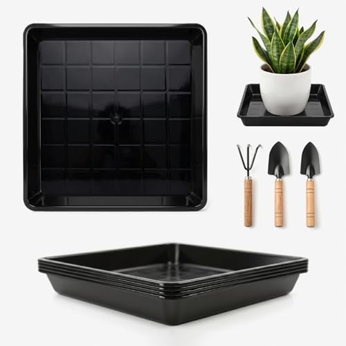 4 Stück Untersetzer Blumentopf Eckig, 41 x 41 cm Pflanzenuntersetzer Eckig, Schwarz Quadratische Untersetzer Blumentopf, Blumentopfuntersetzer für Outdoor Indoor Pflanzkübe - Schön und Langlebig