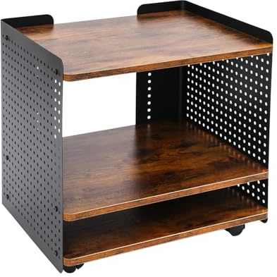 MELAQULY Table d'imprimante, 50 x 39 x 40 cm, support d'imprimante mobile à 3 niveaux, support d'imprimante mobile avec organiseur, étagère, armoire de classement pour bureau, maison (noir, marron)