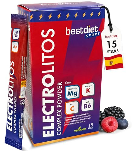 Electrolitos Complex Powder – 15 Sticks – Complemento Alimenticio en Polvo con Minerales y Vitaminas – Ayuda a Reponer Electrolitos Durante o Después del Entrenamiento – Bestdiet SPORT