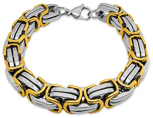 SoulCats® Smycken Armband Dam Rostfritt Stål Kunglig Kedja Pansarkedja, Colore: Silverguld, Tjocklek: 12 mm, Cod. A30_12