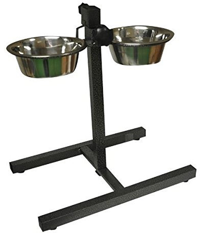 Stainless Steel Double Pet Dog Bowls Adjustable Height Stand Feeding Station - Bowl -17 cm, Stand Height - 28 cm