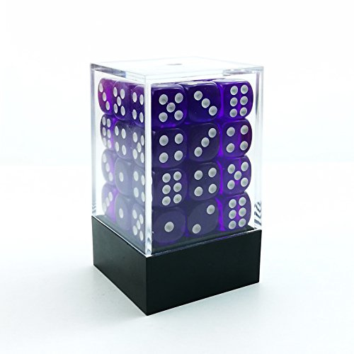 Bescon - Set di 36 dadi a 6 lati, 12 mm, scatola per mattoni da 91,4 cm, matrice a sei lati da 12 mm, viola traslucido con punte bianche