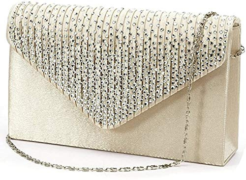 Kaever Damen-Taschen für alle Jahreszeiten, Satin, Abendtasche, Kristall/Strass, für Hochzeit, Abend/Party, beige, 21 x 13 x 5 cm, Lässig