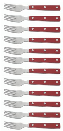 Arcos Serie Cuchillos de Mesa Caja 12 uds Tenedor, Tenedor de Acero Inoxidable 18/10 de 190 mm, Mango Polioximetileno Color rojo (12 UDS)