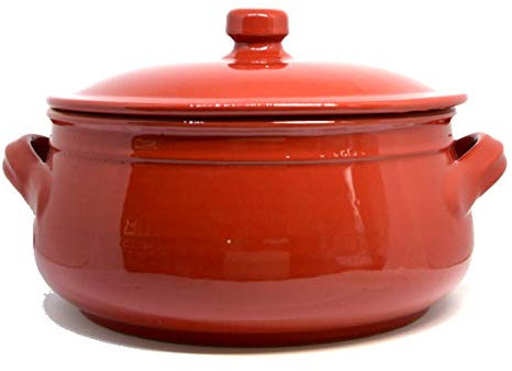 Colì, Tegame in Terracotta con Coperchio, Tegame Artigianale, Rosso, Diametro 24 cm
