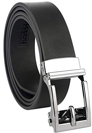 Gelante Genuine Leather Ratchet Dress Belt With Automatic Sliding Buckle - Minimalistic Style-Trim to Fit G706-Black