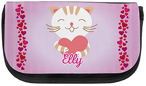 Kosmetiktasche mit Namen Elly und Motiv mit Katze und Herzen | Schminktasche | Viele Vornamen zur Auswahl