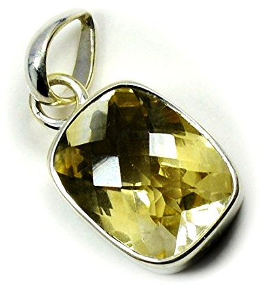 JewelryOnClick Original Cushion Citrin Anhänger Halskette Sterling Silber Geburtsstein Lünettenfassung Medaillon