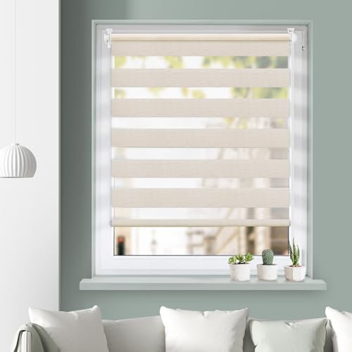 Grandekor Doppelrollo Klemmfix ohne Bohren Leinen 80x120cm(Stoffbreite 76cm) Fenster Rollos für innen Klemmrollos Duo Rollos für Fenster ohne Bohren mit Bohren Privatschutz UV-Schutz Zebrarollo