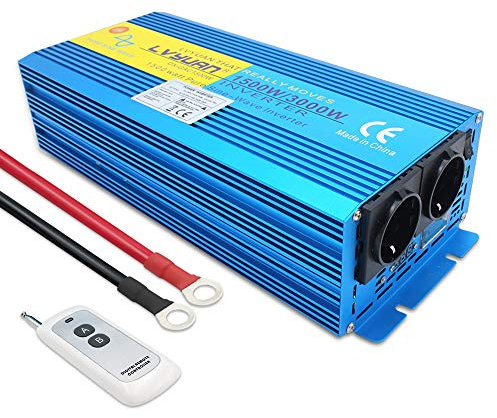 Cantonape 1500w/3000w Inversor de Corriente Onda Sinusoidal Pura,Transformador de 12v a 230v, Inversor con Mando a Distancia & 2 Toma EU Y LCD+LED para Coche Caravana Barco cámping