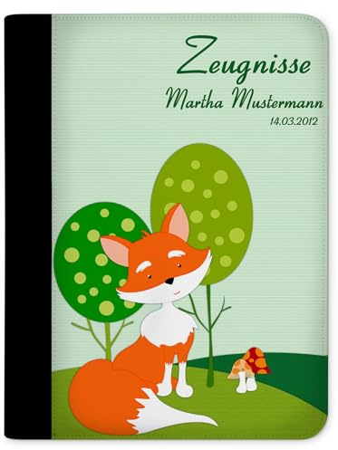 CreaDesign Zeugnismappe A4 mit Namen personalisiert für Kinder – Fuchs – Dokumentenmappe Schule ohne Klarsichthüllen