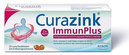 STADA Curazink ImmunPlus - Nahrungsergänzungsmittel zur Unterstützung des Immunsystems – mit hochdosiertem Zink (25mg), Selen und Vitamin C - 1 x 20 Lutschtabletten