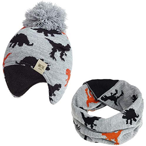 Yixda Baby Kinder Strickmütze Hüte Jungen Mädchen Winter Mütze und Schal Set (Grau, 2-4 Jahre)