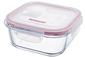 Pedrini contenitore quadrato in vetro borosilicato, 800 ml con coperchio plastica