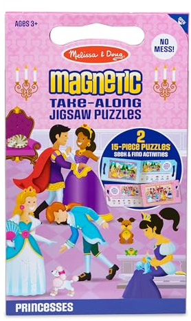 Melissa & Doug Take-Along Magnetic Jigsaw Puzzles Travel Toy – Princesses (2 15-Piece Puzzles)