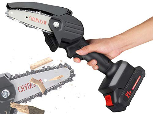 Motosierra Electrica, Mini Motosierra Inalámbrica Portátil Sierra Eléctrica de Mano de 4 Pulgadas, 21V Sierra Podar Electrica con Baterías para Cortar Madera, Poda de Jardín