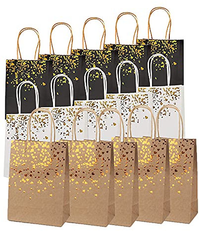Feier Präsent Taschen, 15 Stücke Präsenttüten, Präsenttüte Kraftpapier, Papiertüten Feier Präsent Taschen, Feierlichkeits- Präsent Papiertüten für Geschenkverpackung, Weihnachten, Hochzeitsfeier