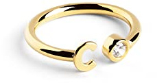 SINGULARU - Anillo Personalizado Letter Spark. Ajustable. Plata de Ley 925 con Acabado Baño de Oro de 18 Kt. Talla Unica. Joyas para Mujer. Letra C