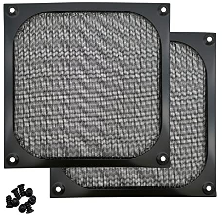 140mm Desktop Computer Case Fan Dust Filter Grills Dustproof Case Cover with Screws, Aluminum Frame Ultra Fine Stainelss Steel Mesh, Black Color - 2 Pack