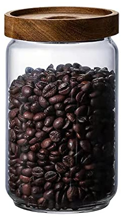 Bocaux De Stockage En Verre, Bocal Hermetique, Pot En Verre Borosilicaté, Bocaux Epices, avec Couverture En Bois, Bon Effet d'Étanchéité, pour Épices, Sucre, Café, Biscuits, Bonbons (750ml/26oz)