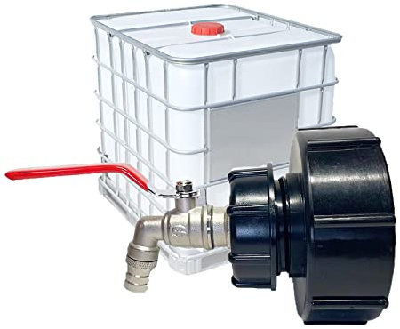 IBC Auslaufhahn, IBC Tank Zubehör S100x8 / S60X6 Grobgewinde, IBC Adapter Kugelhahn 3/4 Zoll Schlauchanschluss Wasserhahn Adapter Gartenschlauch für IBC Container