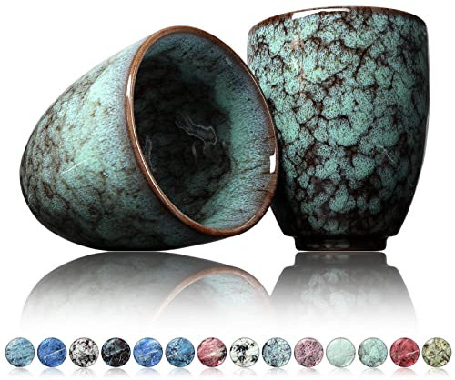 Ganzoo Tazas de café de cerámica, diseño sin asa, 200 ml, juego de 2 unidades, tazas de café, taza de té, taza con diseño moderno, ejemplares únicos de colores (tirreno)