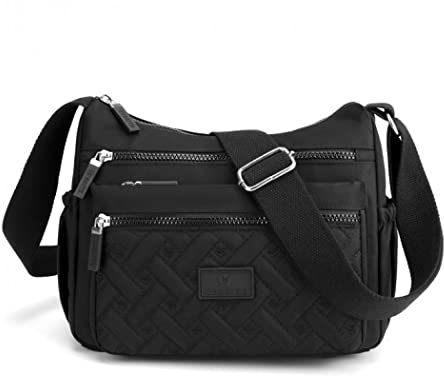 Milky Way Womens Multi Pocket Casual Crossbody Bag Waterproof Shoulder Messenger Bag Handbag for Daily Use Travel (Black)