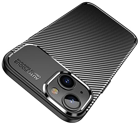 AVANA Custodia per iPhone 14 Custodia Flessibile Slim Case Nero Bumper Silicone Antigraffio Fibra di Carbonio Cover Effetto Carbonio