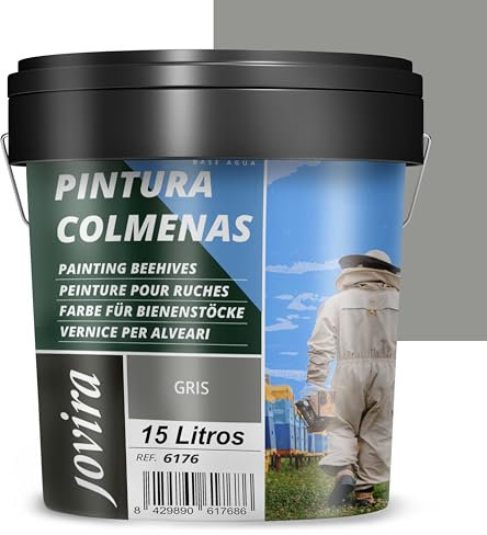 JOVIRA PINTURAS Pintura Colmenas al Agua, acabado Mate. Especial para Apicultura. Protege el interior y exterior de la colmena. (15 Litros, Gris) A-55