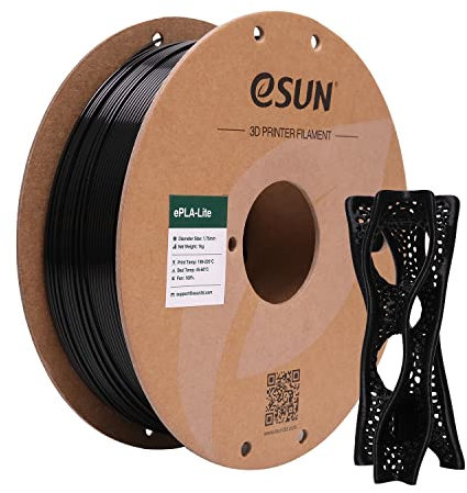 eSUN PLA Filament 1.75mm, Modifiziertes 3D Drucker Filament PLA, Maßgenauigkeit +/- 0.03mm, 1KG Spule (2.2 LBS) 3D Druck Filament für 3D Drucker (A-Schwarz, PLA Lite - 1KG)