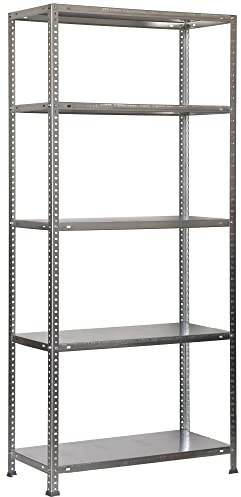 PROREGAL Schraubregal Panda 5 Metallböden | HxBxT 180x80x40cm | Fachlast 100kg | Verzinkt Metallregal Lagerregal Schwerlastregal Kellerregal Archivregal