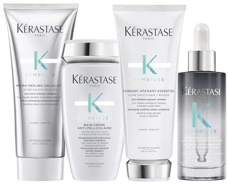 Kérastase, Symbiose, Anti-Schuppen Pflegeroutine mit Peeling, Shampoo, Haarspülung und Haarserum, Für empfindliche, trockene und schuppige Kopfhaut