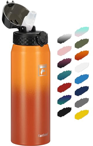 Fanhaw 750ml Stainless Steel Insulated Sports Water Bottles with Straw for Kids, Men and Women(Yellow Orange)