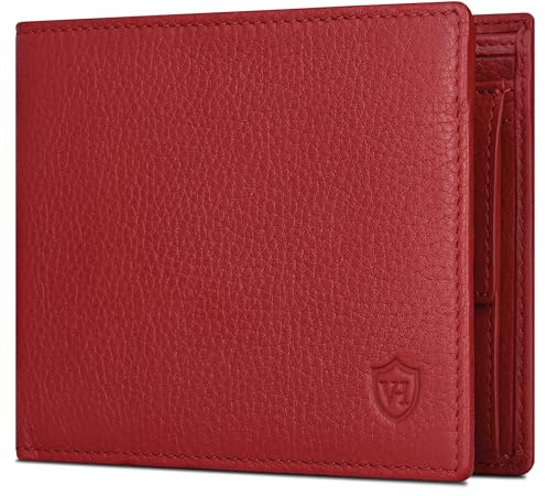 VON HEESEN Leder Geldbörse RFID Schutz I Echtleder Geldbeutel für Damen & Herren I Portemonnaie Brieftasche Wallet Portmonee (Rot)