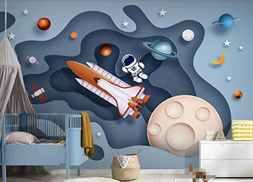 Fototapete Kinderzimmer Deko Tapete Papiergeschnittene Weltraum-Astronautenrakete Tapeten Vliestapete Wanddeko Wohnzimmer Wandbilder 350x256cm-M217102