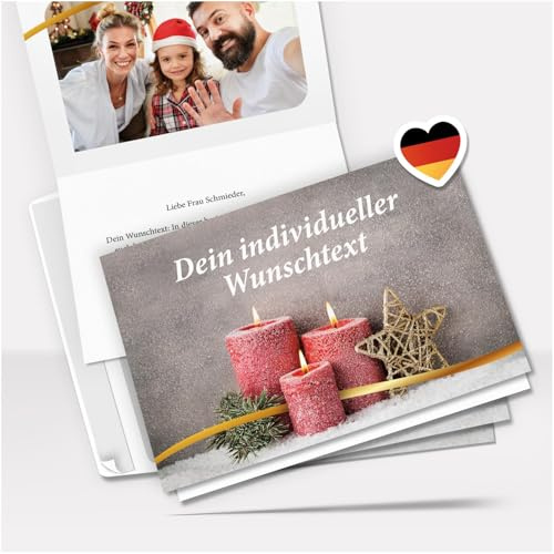 10 Weihnachtskarten personalisiert mit eigenem Text & Foto – Premium Grußkarten Set mit Umschlag - Weihnachten individuell gestalten | Klappkarten A6 | personalisierte Weihnachtskarten edel