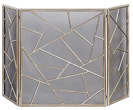 Kamin-Funkenschutz, extra großer Kaminschutz, 3 Paneele, babysicheres Eisen-Funkenschutzgitter für offenes Feuer/Gasfeuer/Holzverbrennung, 134,8 x 84,9 cm, Gold (Farbe: Gold) (Gold) Present